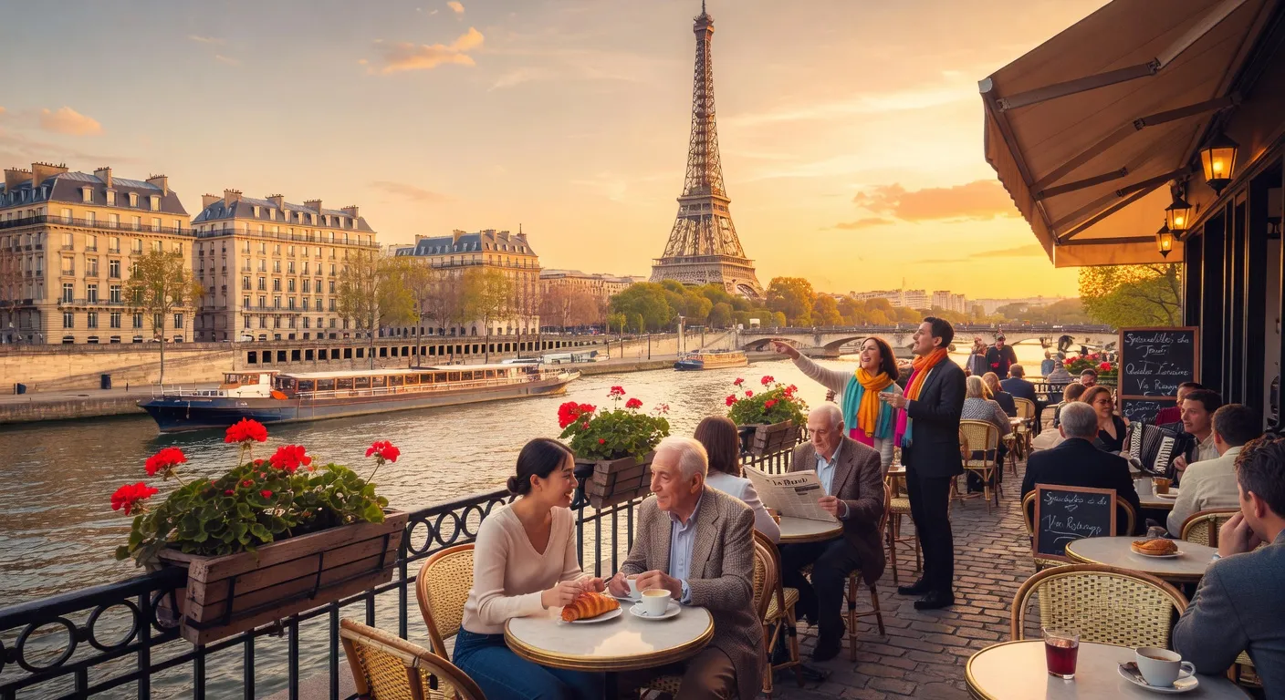 Vue de Paris avec la Tour Eiffel, atmosphère romantique et internationale